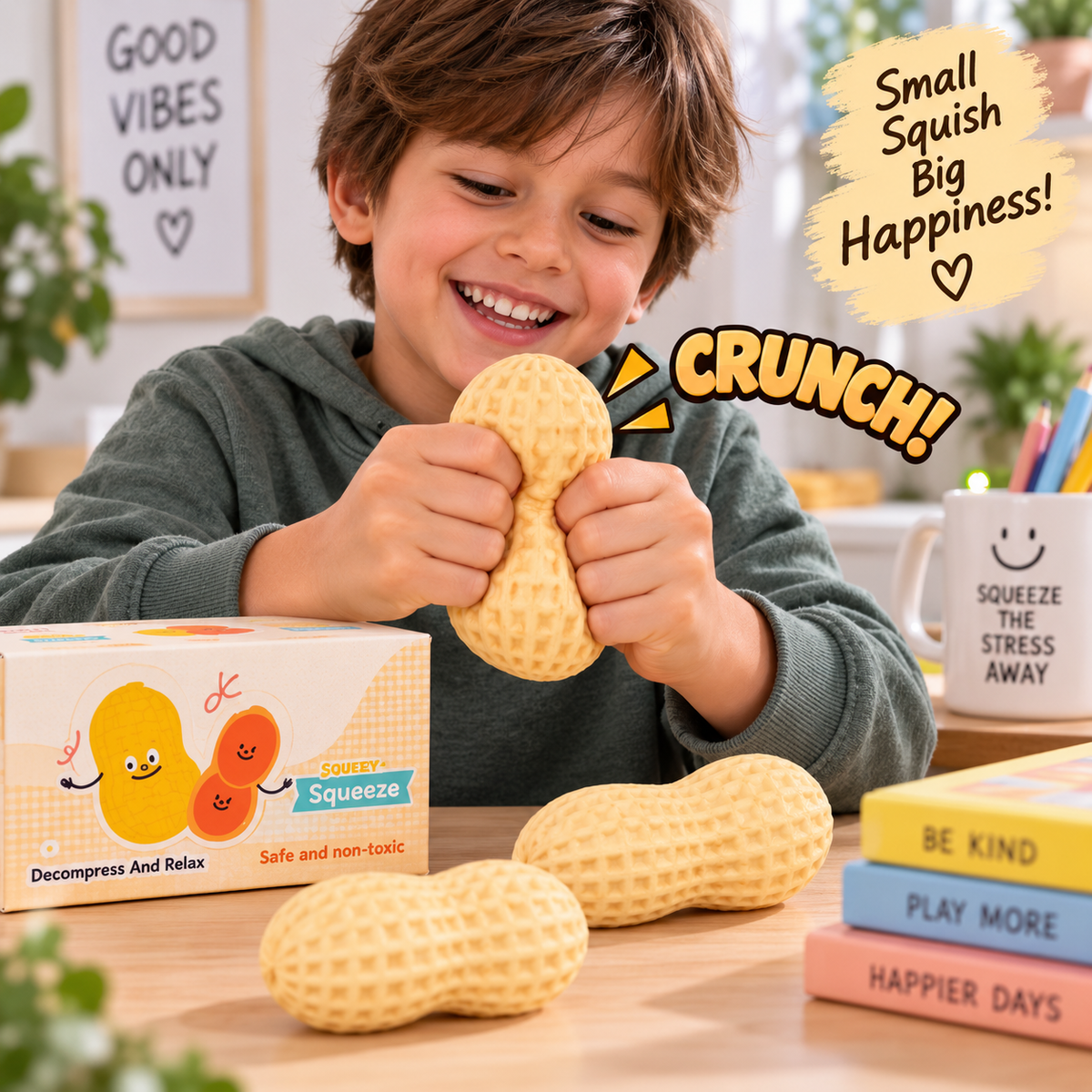 Crunchy Squishies Peanut Squeeze Toy 2-Pack – Mystery Design Crispy Crunch Stress Balls | ASMR Sensory Fidget Toys for Adults & Kids | Realistic Peanut Shell Squishies