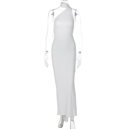 Solid Color Sleeveless Dress with Backless Design and Pleated Detailing