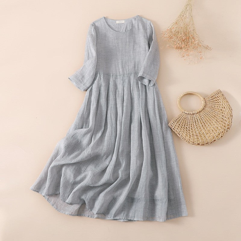 High-Waisted Solid Color Long A-Line Dress