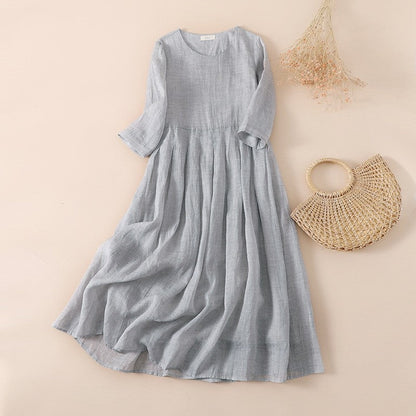 High-Waisted Solid Color Long A-Line Dress