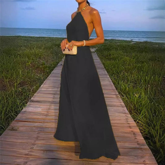 Halter Neck Swing Backless Dress in Solid Color