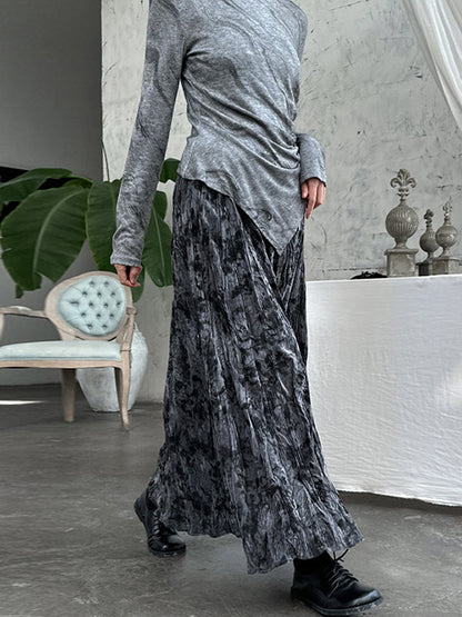 High Waisted Loose Elastics Pleated Printed Skirts