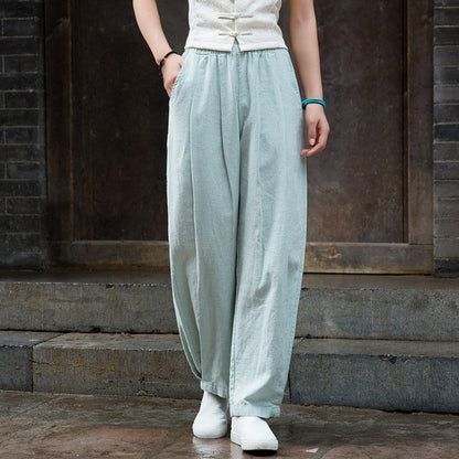 锛歐omen's Cotton And Linen Sand Washed Loose Lantern Pants