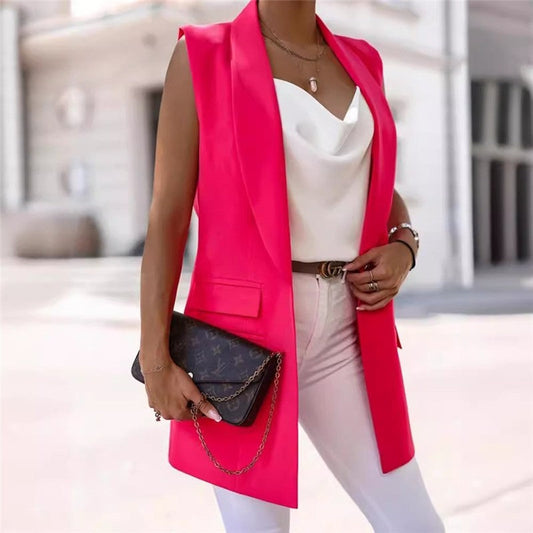 Open Front Sleeveless Longline Vest Suit Jacket