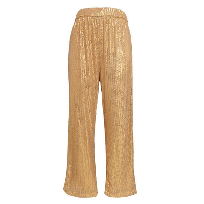 Solid Color Straight Leg Glitter Pants