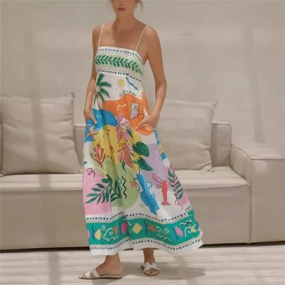 Sleeveless Swing Dress with Printed Camisole Top