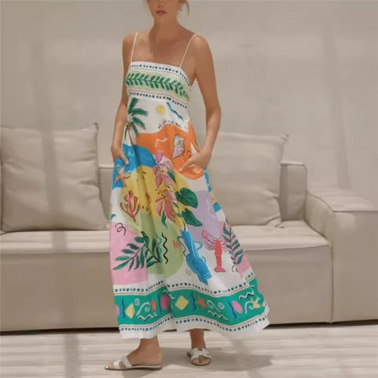 Sleeveless Swing Dress with Printed Camisole Top