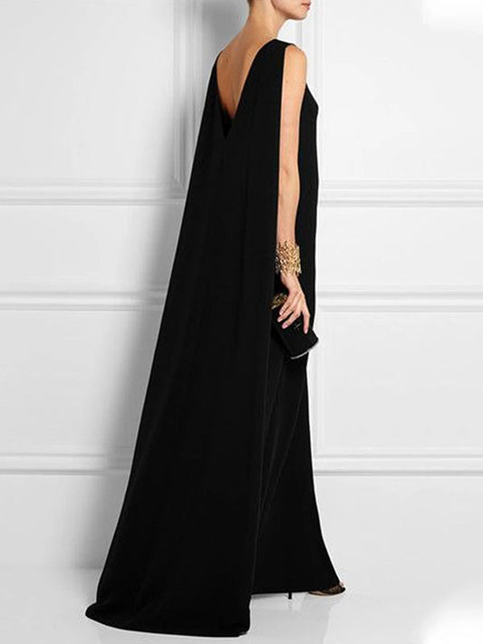 Flowy Solid Color Sleeveless V-Back Maxi Dress