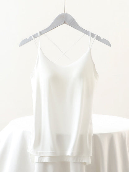 Simple Solid Color High-Low Backless Spaghetti-Neck Shirts