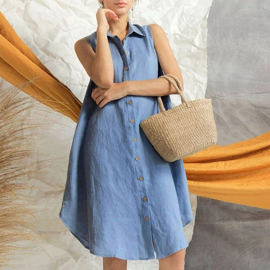 Sleeveless Oversized Solid Shirt Dress