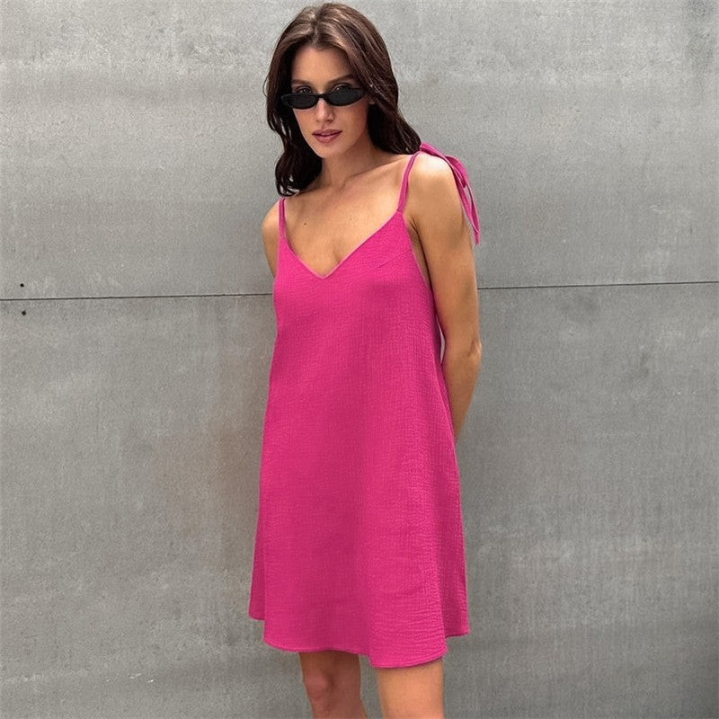 Stylish Solid Color Backless Camisole Nightgown