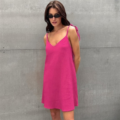 Stylish Solid Color Backless Camisole Nightgown