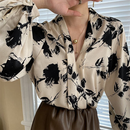 Vibrant Ink Lantern Sleeve Satin V-Neck Shirt