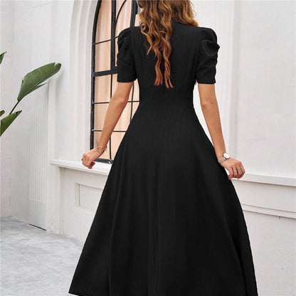 Chic Solid Color Waist-Cinched Dress