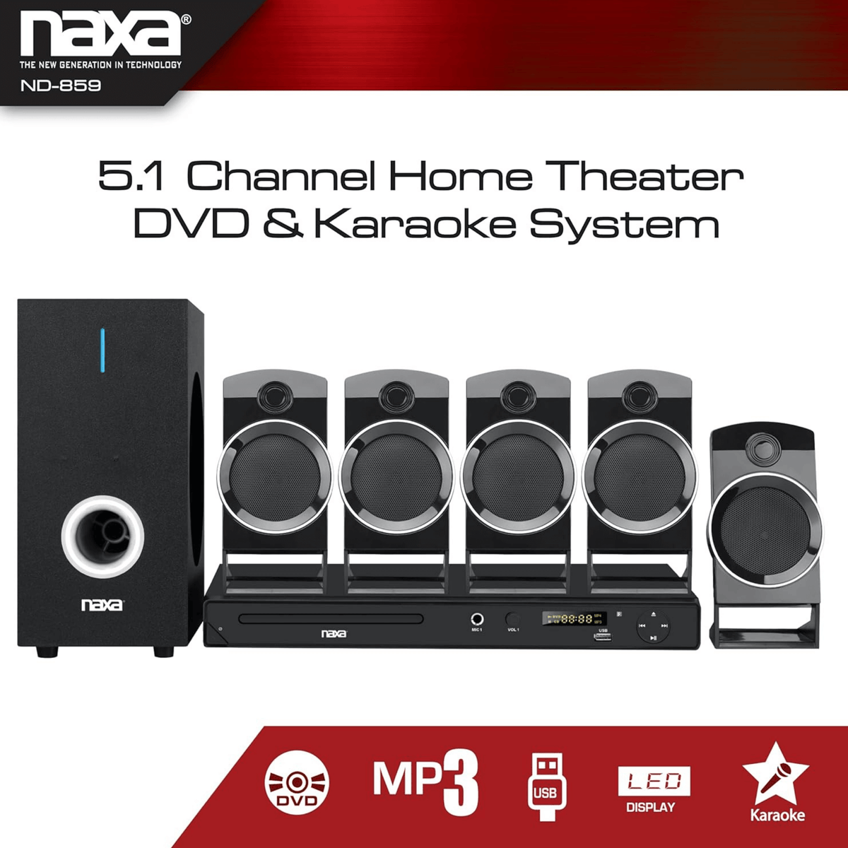 Naxa 5.1-Channel Home Theater DVD & Karaoke System - Refurbished