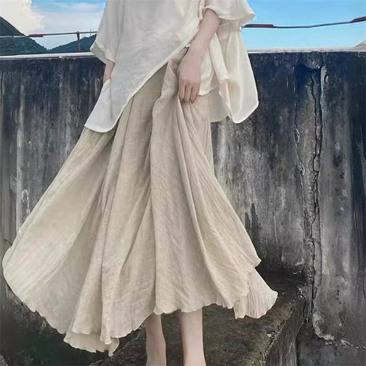 Solid Color Asymmetrical A-Line Midi Skirt