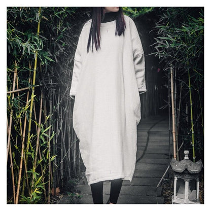 Embroidered Maxi Dress with Solid Color Long Sleeves