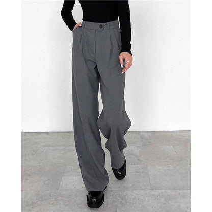 High Waist Straight Leg Casual Suit Trousers in Solid Color