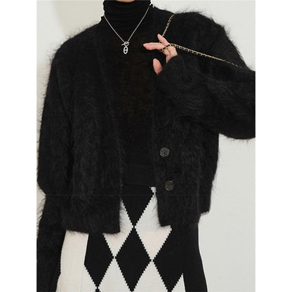 Imitation Mink Velvet Retro Solid Color Long Sleeve Short Cardigan Outerwear