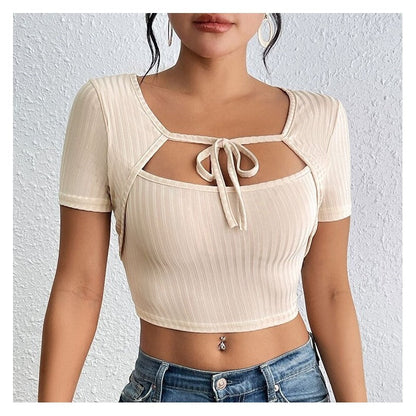 Ribbed Knit Tank Top Set with Square Neck and Belt