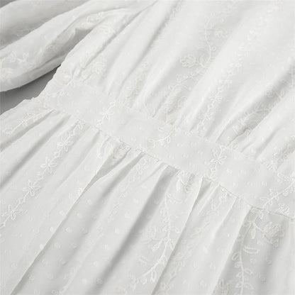 Open-Front Jacquard Perspective Sleep Dress with Five-Point Sleeves