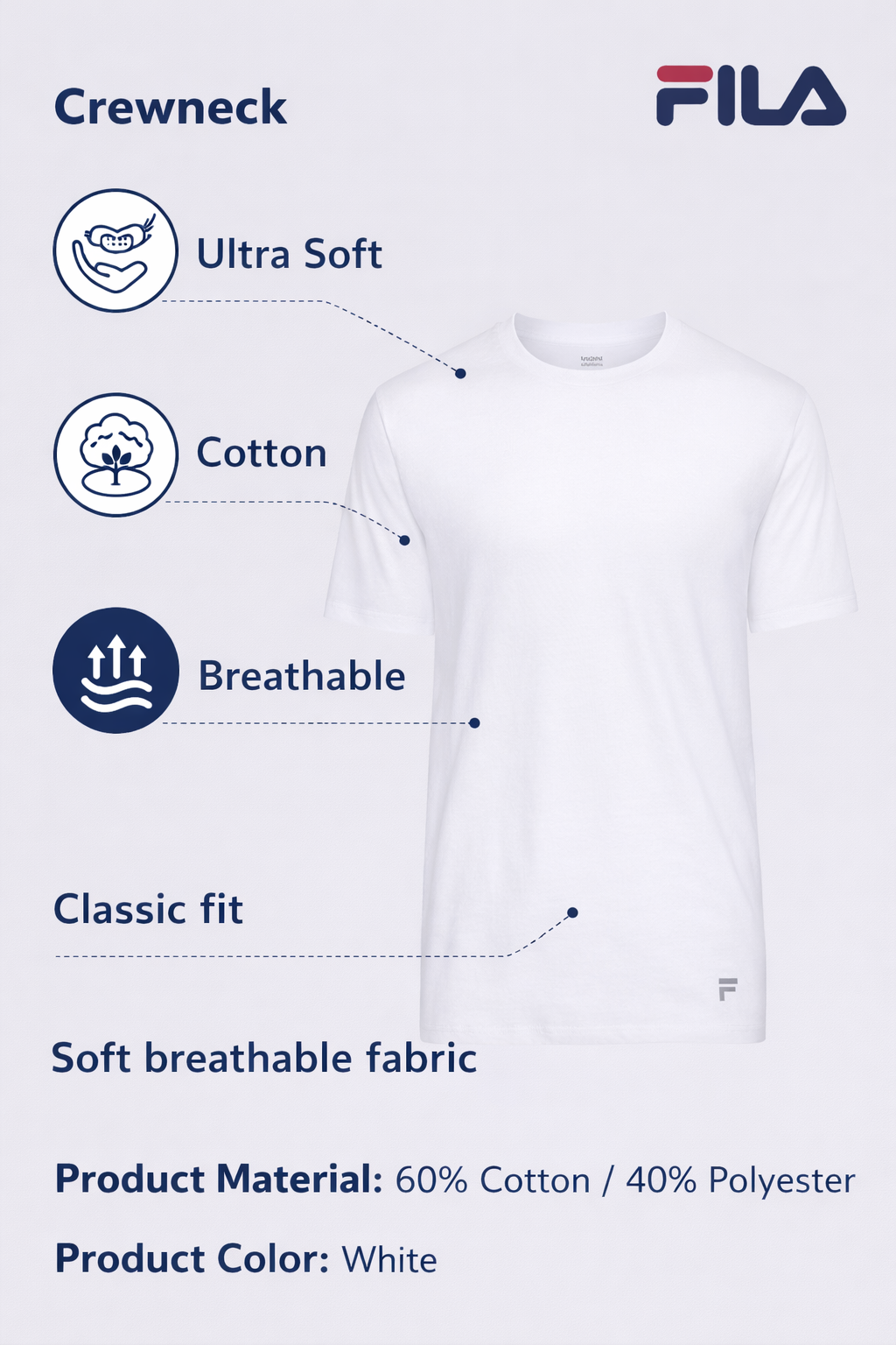 FILA Men’s Solid Crew Neck Cotton T-Shirts | 4 Pack