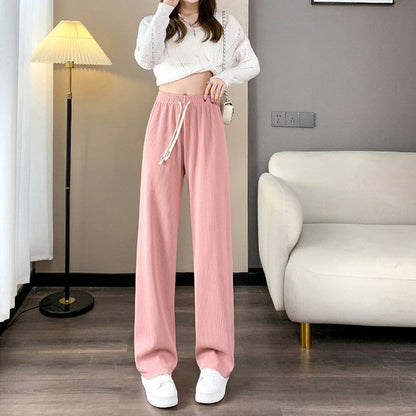 Drawstring Casual Loose Pants in Solid Color Straight Leg