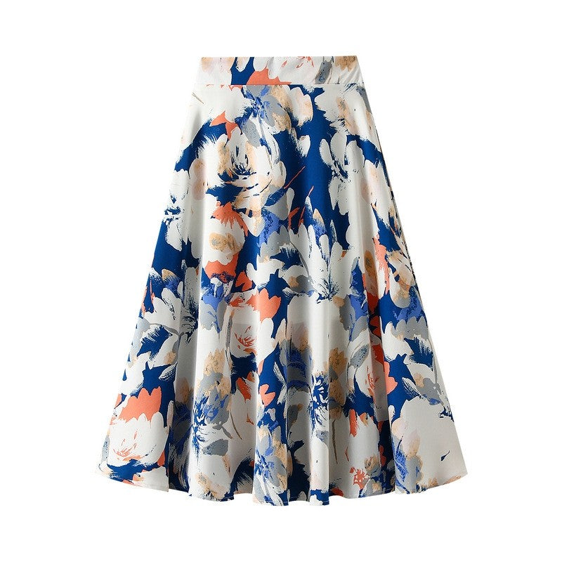 Floral Print High-Waisted A-Line Retro Skirt