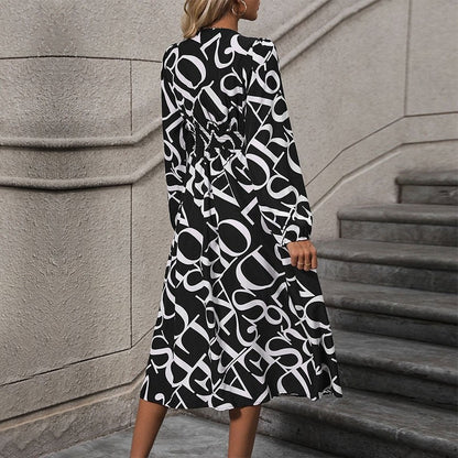 Geometric Print Long Sleeve Dress