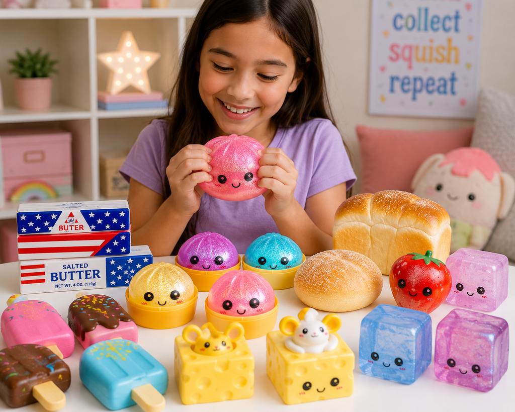 Squishy Toy Collection – Slow Rising Sensory Fidget Toys | Dumplings, Butter, Bread, Ice Cream, Fruit, Cheese & More Styles