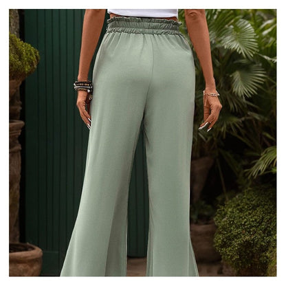 Green Linen Wide-Leg Pants with Adjustable Belt