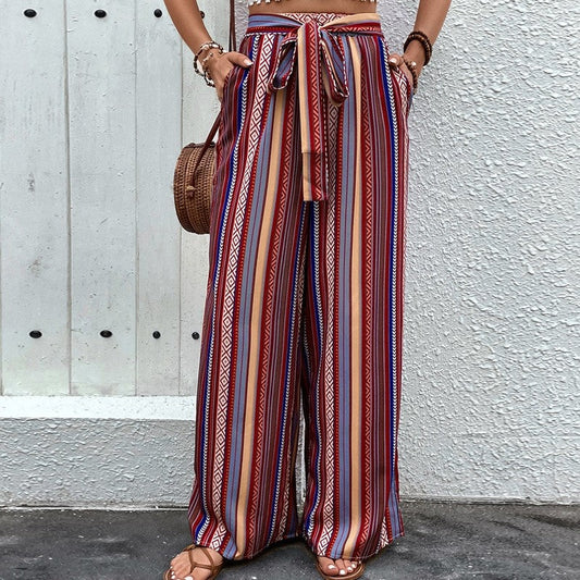High-Rise Printed Wide-Leg Elastic Waist Pants