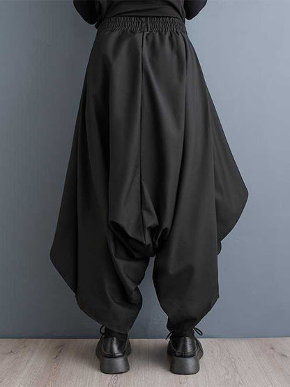 High Waisted Loose Asymmetric Elasticity Layered Solid Color Culotte