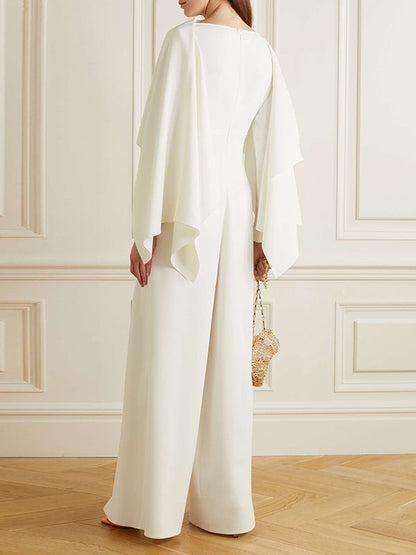 Long Sleeves Wrap Solid Color Zipper Jumpsuits