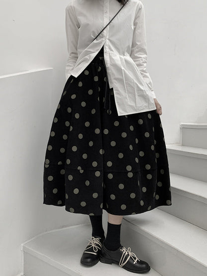 High Waisted Loose Elastics Polka-Dot Printed Split-Joint Skirts