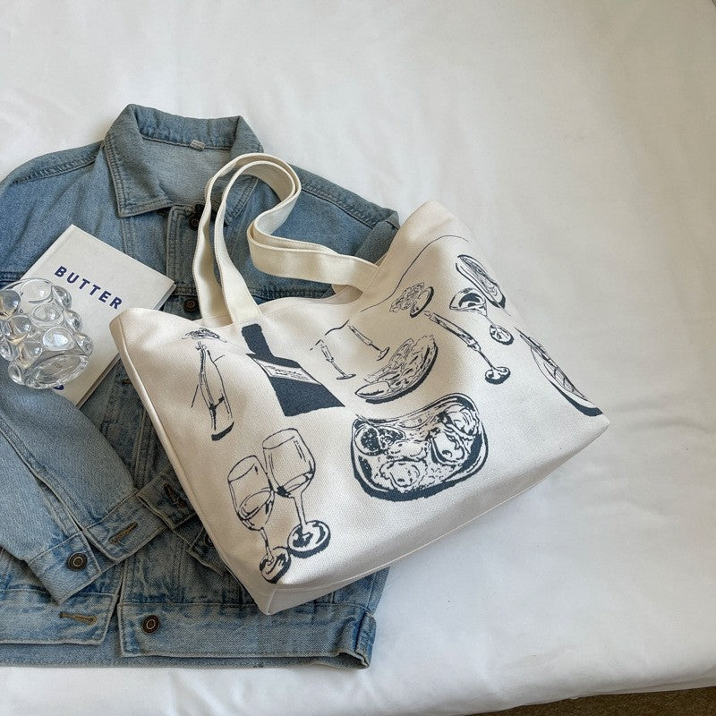 Colorful Rainbow Print Oversized Canvas Shoulder Bag