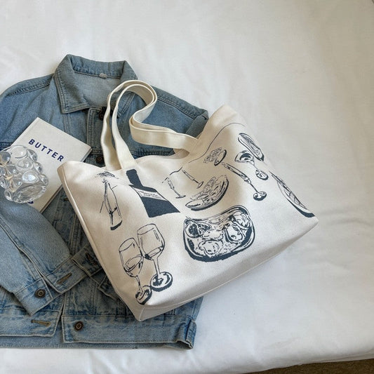Colorful Rainbow Print Oversized Canvas Shoulder Bag