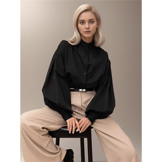Casual and Stylish Loose Lantern Sleeve Shirt with Unique Design