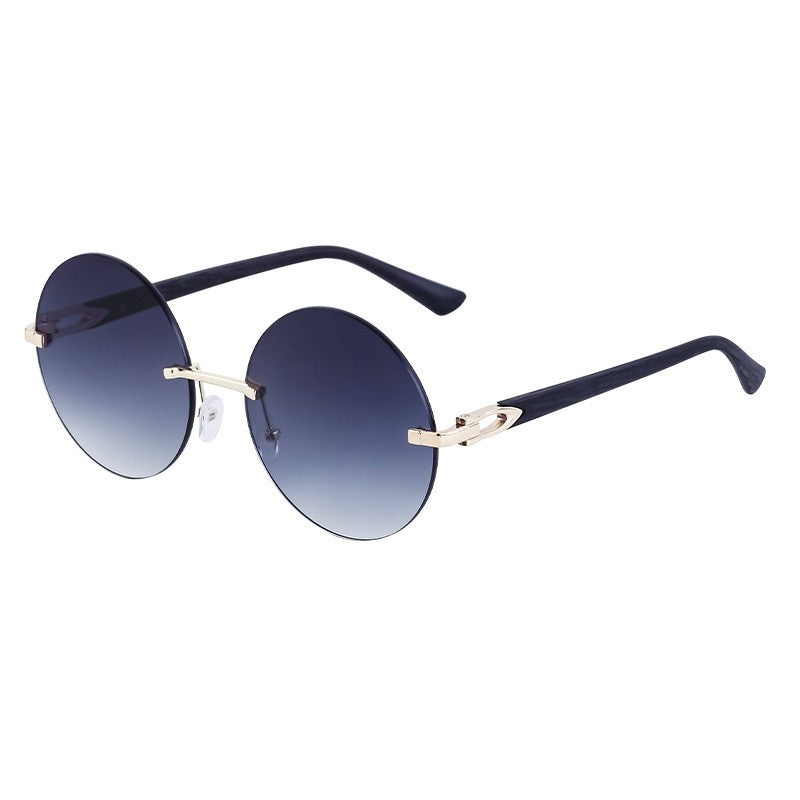 Ladies' Rimless Round Wood Grain Cut Edged Sunglasses