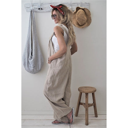 Casual Loose Solid Color Sleeveless Pockets Jumpsuits