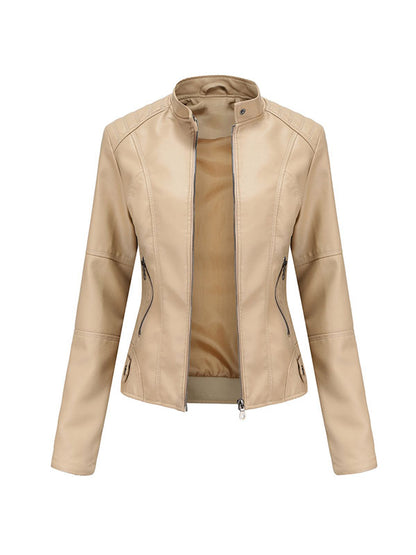 Long Sleeves Plus Size Buttoned Pockets Zipper Stand Collar Jackets Outerwear