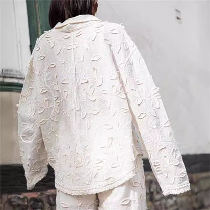 Fashionable White Silk Jacquard Co-ord Set