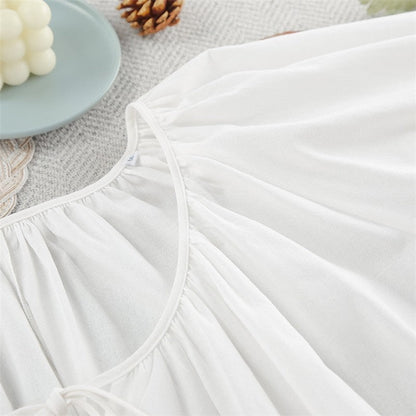 Relaxed Fit Bubble Sleeve Nightgown with Front Tie