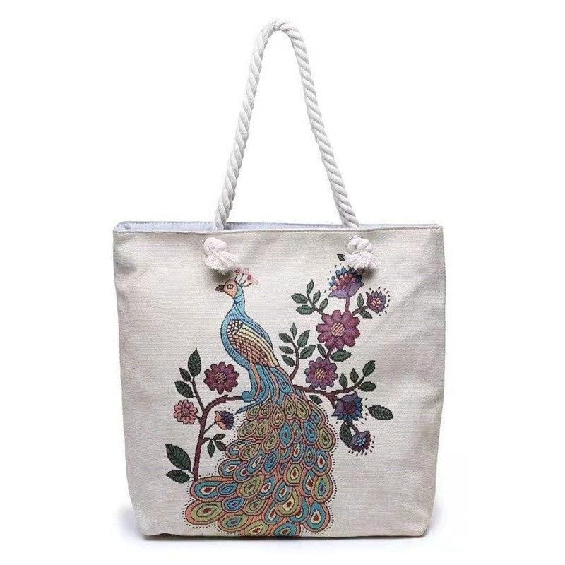 Embroidered Oversized Rope Shoulder Bag with Ample Storage