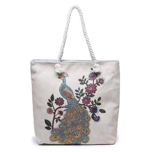 Embroidered Oversized Rope Shoulder Bag with Ample Storage
