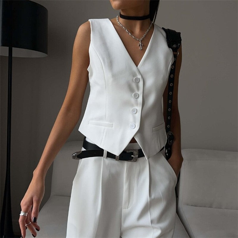Straight-Cut Suit Vest and Shorts Set