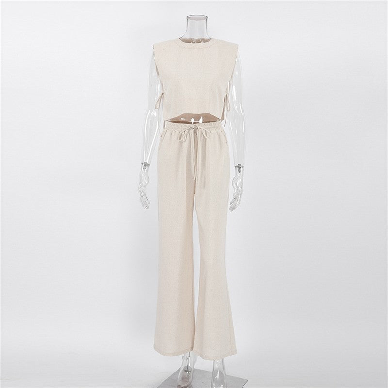 Cotton Linen Sleeveless Vest and Trousers Pajama Set for Women