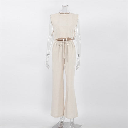 Cotton Linen Sleeveless Vest and Trousers Pajama Set for Women