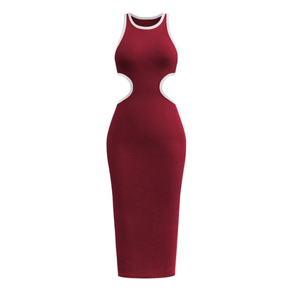 Crewneck Sleeveless Waist Hollow Ribbed Slim Maxi Dress
