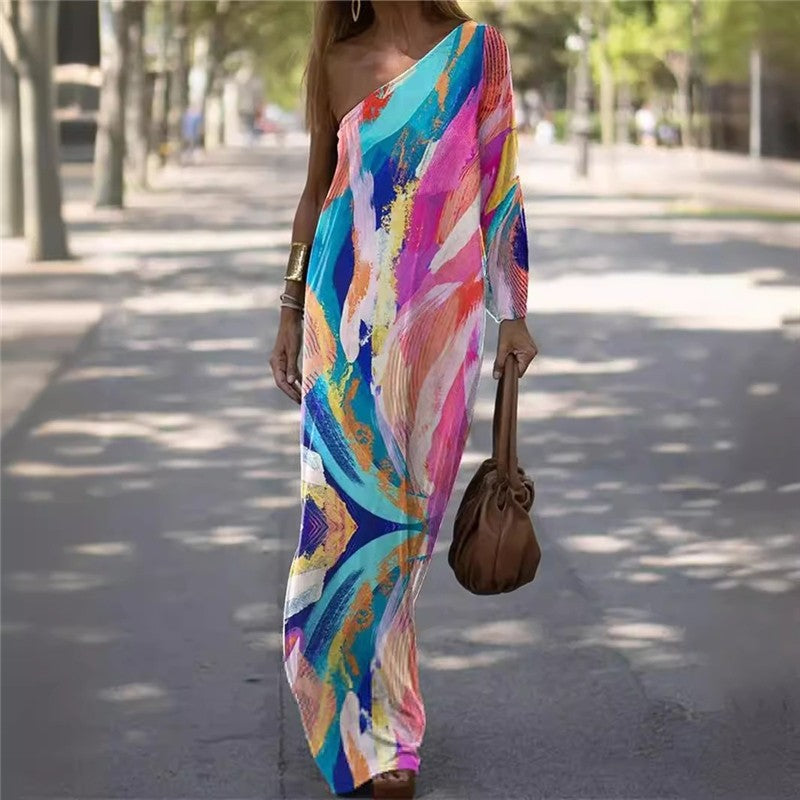 Off-Shoulder Solid Color Knit Loose Dress